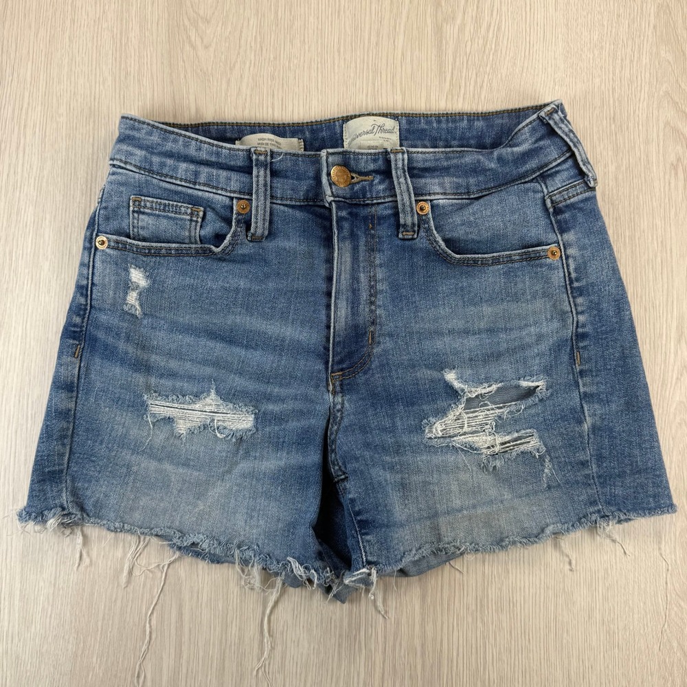 Universal Thread Womens High Rise Midi Distressed Denim‎ Shorts Blue Size 2/26